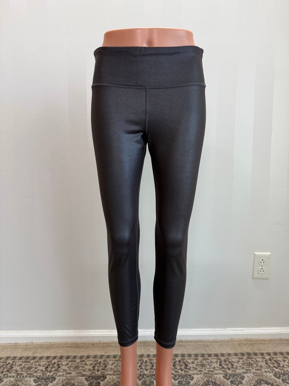 Athleta Elation Shine Leggings Gunmetal Gray Metallic High Rise Sz M